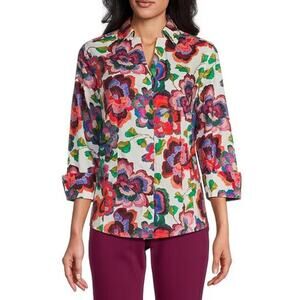 Investments Taylor Gold Label Non-Iron Brushed Floral Point 3/4 Sleeve Shirt 20W